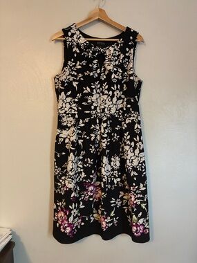 Black Floral Midi Dress with cutout - Sleeveless A-Line